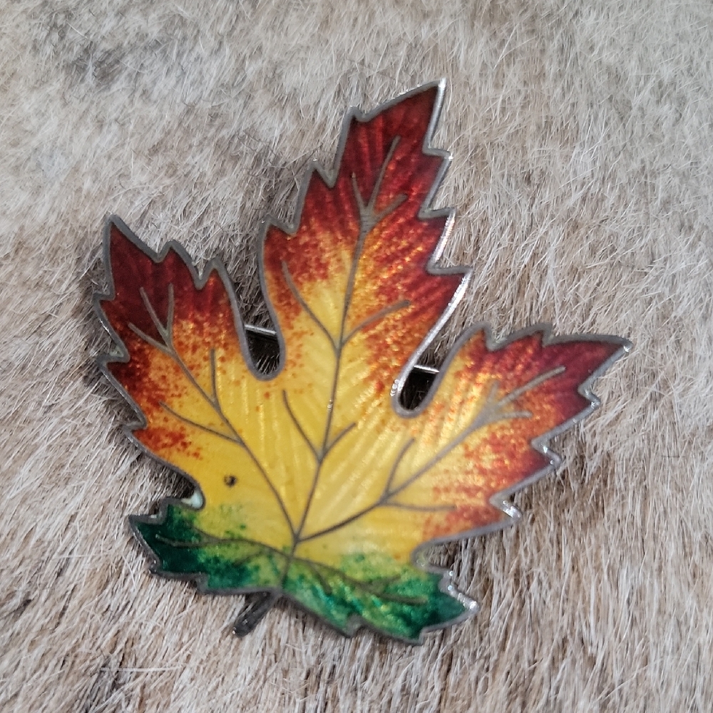 Sterling Enamel Autumn Leaf Brooch
